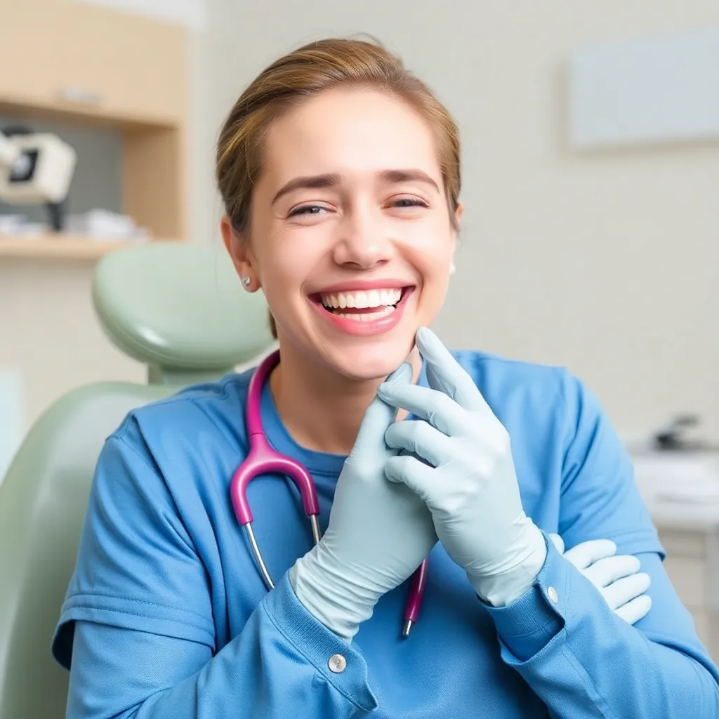 a woman in blue scrubs and stethoscope